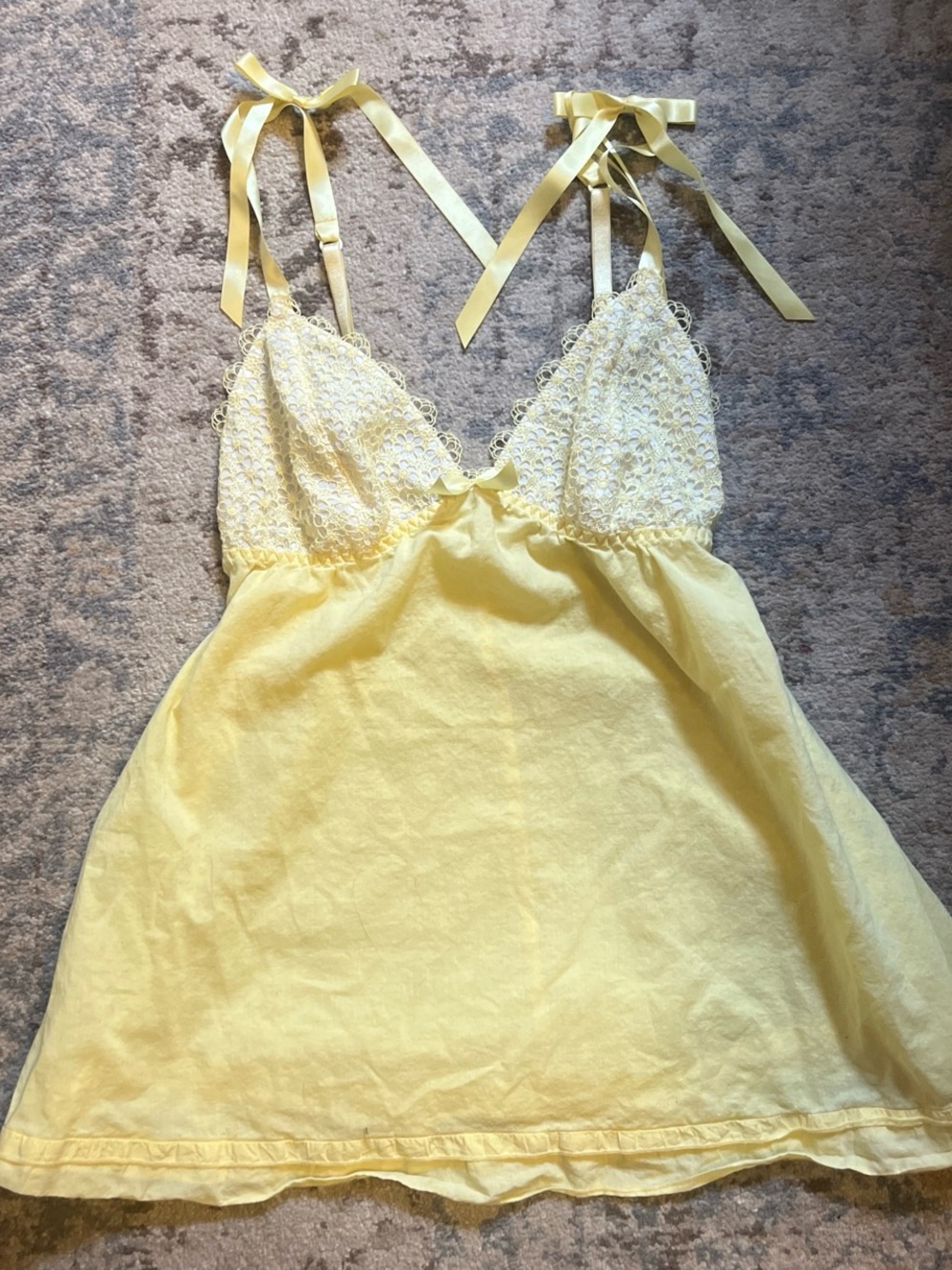 La SENZA Pale Yellow Lace-Trim Floral Babydoll